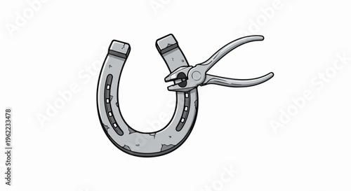 A horseshoe is being worked on with farrier's nippers