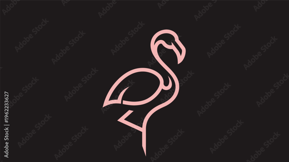 Fototapeta premium Pink flamingo silhouette on black background