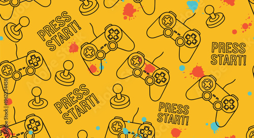 Vibrant Gamepad Pattern with Graphic Details, concept for gaming promotions, website background, and e-sports advertising.