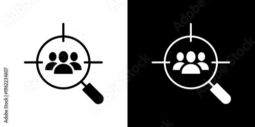 Target audience focus icon concept in flat black and white style on clean background vector illustration design.
