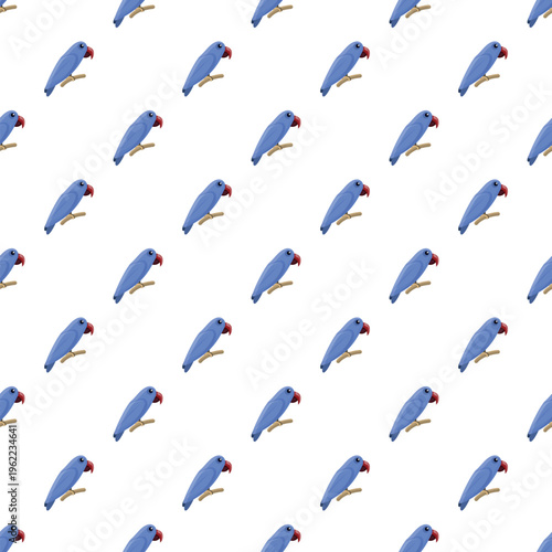 Blue tropical lovebirds perching on branches, creating a repeating seamless pattern