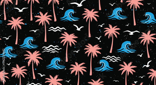 Vibrant Pattern with Beach Elements against a dark background, ideal for website design, social media posts, and product packaging.