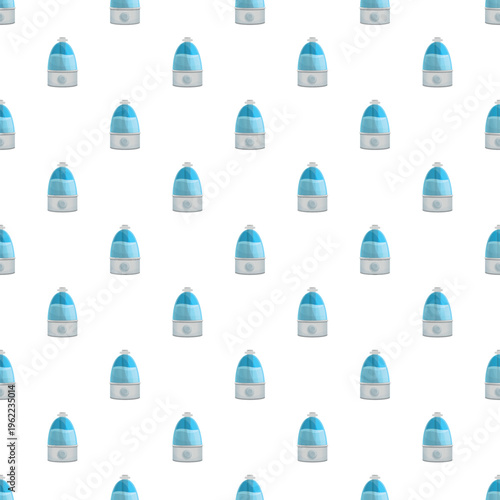 Seamless pattern featuring small blue and white humidifiers on a clean white background