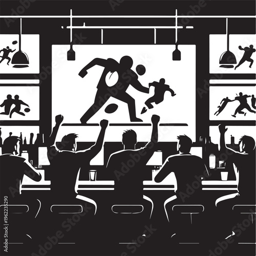 A group of friends watching a high stakes football game on multiple screens in a local sports bar