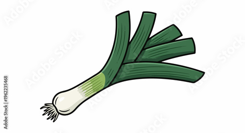 A stylized cartoon illustration of a single leek on a white background