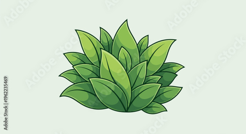 A stylized cartoon depiction of a lush green leafy plant, isolated on a light green background