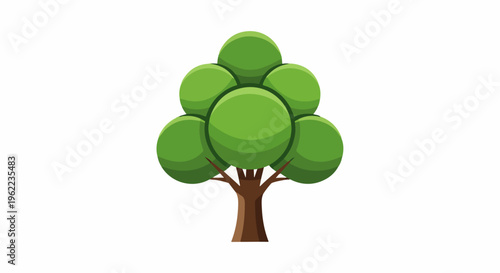 A stylized, cartoonish green tree with a brown trunk and branches