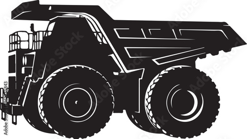 Black dump truck, heavy duty vehicle, industrial equipment, silhouette icon