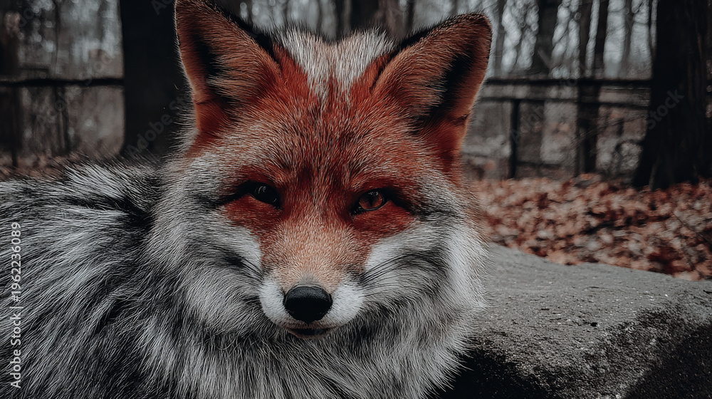 Fototapeta premium Close-up Portrait of a Wild Red Fox in an Autumn Forest