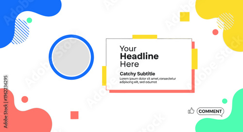 Colorful abstract shapes and a sample headline template on a white background for design and presentation purposes.