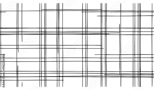 Minimal hand drawn grid pattern with uneven double lines seamless black white vector texture