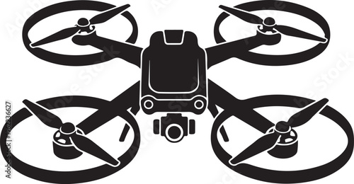 Drone, quadcopter, aerial vehicle, black icon, vector drone