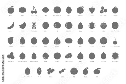 果物名入り線画フルーツアイコンセット 47種 食育向けアウトラインイラスト