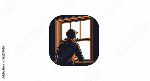 A person in a hoodie looks out a window
