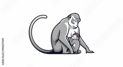 A mother and baby monkey, depicted in a minimalist, cartoonish style.