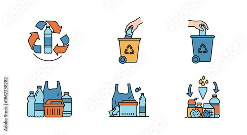 Plastic waste recycling Line flat modern abstract vector