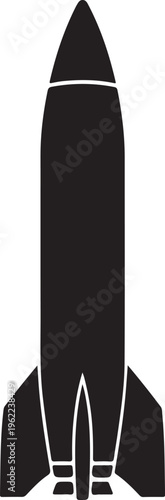 Black rocket icon, space shuttle silhouette, vector spacecraft, launch vehicle