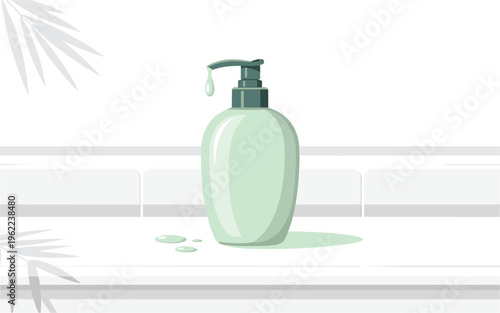 A minimalist vector illustration of a green soap dispenser on a clean white surface