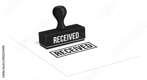 A black rubber stamp with RECEIVED on its base rests on a white paper with a RECEIVED impression.