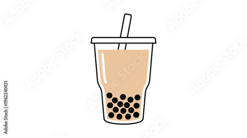 A simple vector icon of bubble milk tea. This minimalist flat design shows a popular Asian beverage with tapioca pearls, perfect for cafe menus, logos, or drink advertising.
