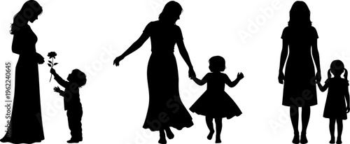 Mother and child silhouette set showing love, care and interaction for Mother’s Day concept