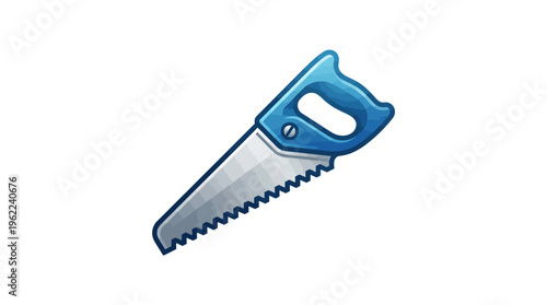 Blue handled handsaw with metal blade.