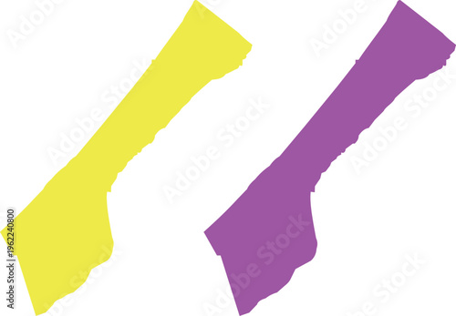 Colorful Vector Silhouette Map Set of the Gaza Strip in Yellow and Purple