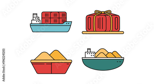 Ship Cargo Icon Line art minimal abstract colorful shapes vector
