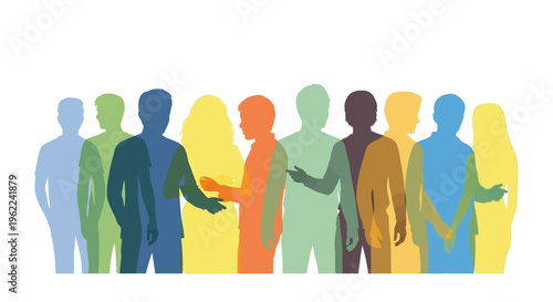 Diverse People Silhouettes Interacting: Community, Connection, and Collaboration. Abstract Group Representation for Unity and Teamwork.