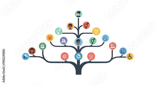 Diversity, Inclusion, and Equality Tree with Human Rights and ESG Icons