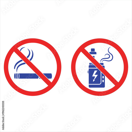 Two prohibition signs clearly indicate that traditional cigarette smoking and modern electronic vaporizing devices are strictly forbidden in this area.