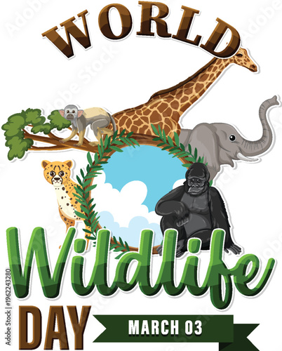 Cartoon wild animals on earth for nature protection banner vector