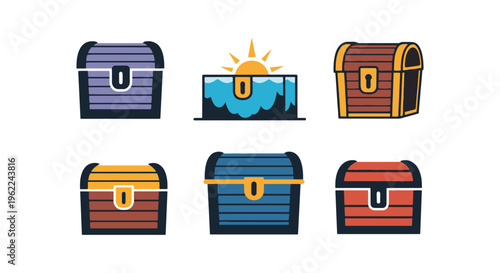 Sunken Treasure Chest Line art abstract minimal decorative illustration