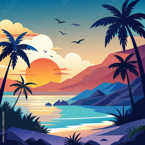 Silhouette of a sunrise over the ocean.