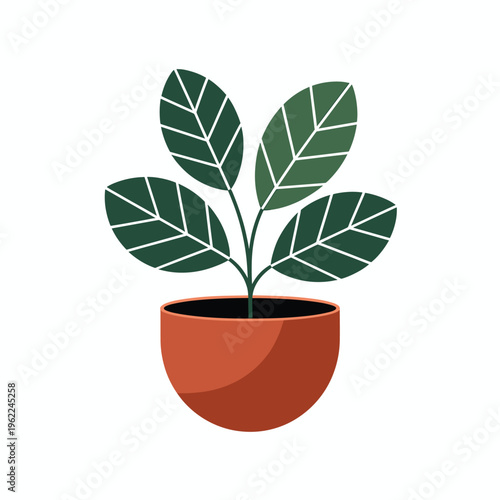 A minimalist vector illustration of a potted plant with green leaves