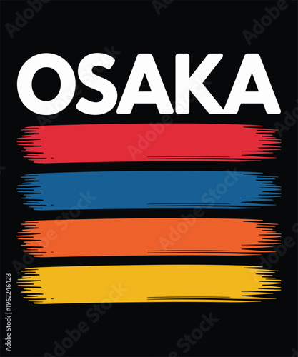 Osaka City Text Art with Colorful Brush Strokes on Black BackgroundGraphic Design