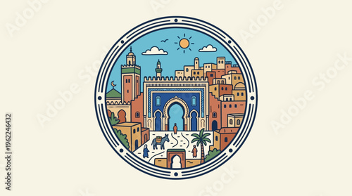 Moroccan Cityscape Icon in Circular Frame