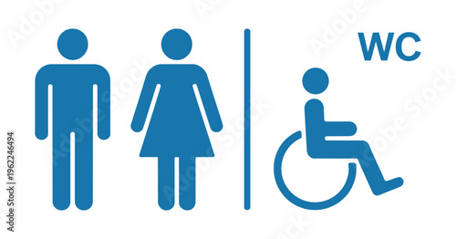 Public Restroom Signage: Men Women and Accessible Facilities Icons with WC Label