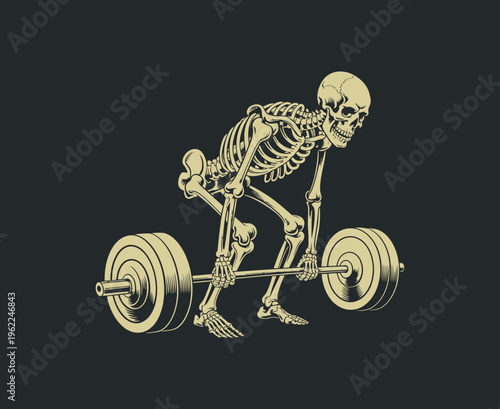 Skeleton Weightlifting Deadlift Powerlifting Strength Training Fitness Workout Vector Illustration