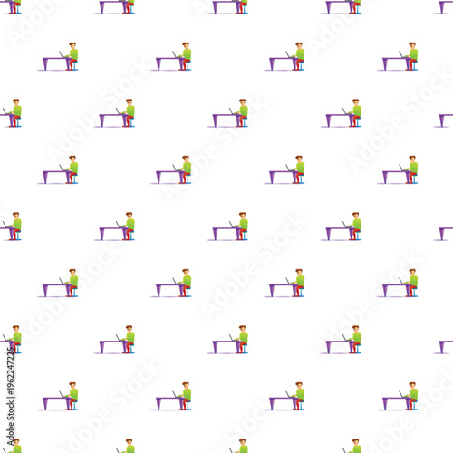 Man using a laptop at a desk creating a seamless repeating pattern