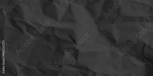 Black crumpled paper texture background with realistic wrinkles and slightly rough fine details
