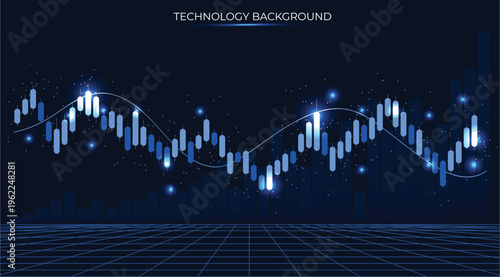 Rounded blue Japanese candlestick charts signaling bullish outlook for stock market trading and investment. Financial visuals with lines and dynamic pattern. Stocks, Forex, crypto buying, selling 