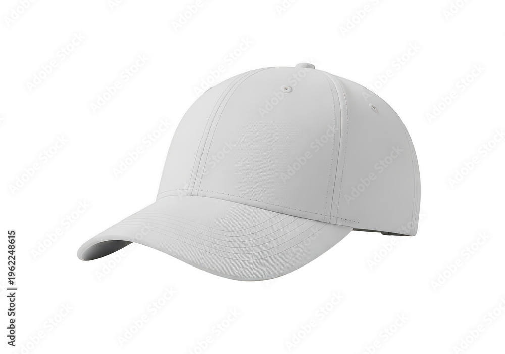 Fototapeta premium White baseball cap with curved brim and stitched seams isolated on transparent background