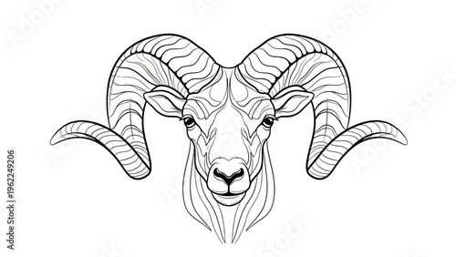 Intricate Ram Head Line Art for Coloring Book and Design