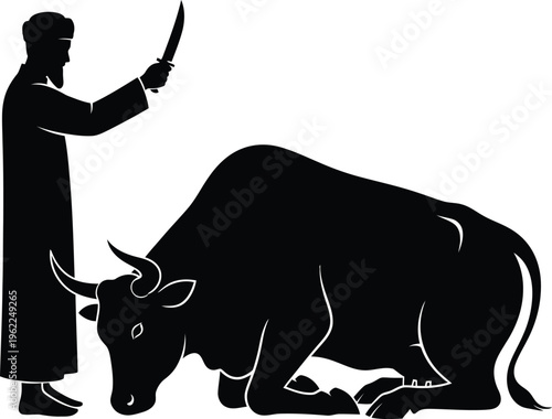 Biblical scene of a priest performing a sacrifice with a bull