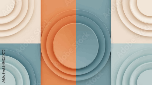 Modern abstract geometric pattern with layered circles in soft, muted tones.