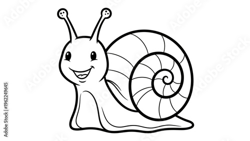 Cute Cartoon Snail Character Smiling Isolated on White Background