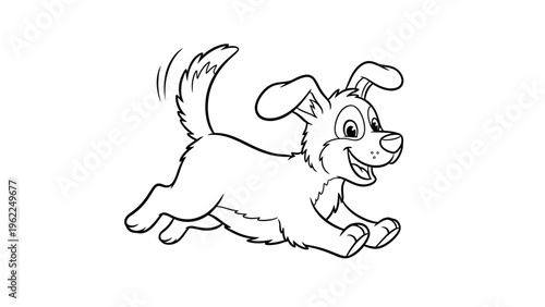 Happy cartoon dog running cheerfully