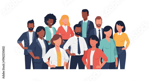 Diverse Professional Business Team Illustration. Inclusive Workforce and Collaborative Group for Modern Corporate and Community Concepts.