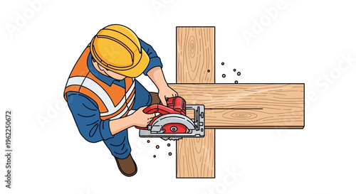 Man in safety gear cutting wood.